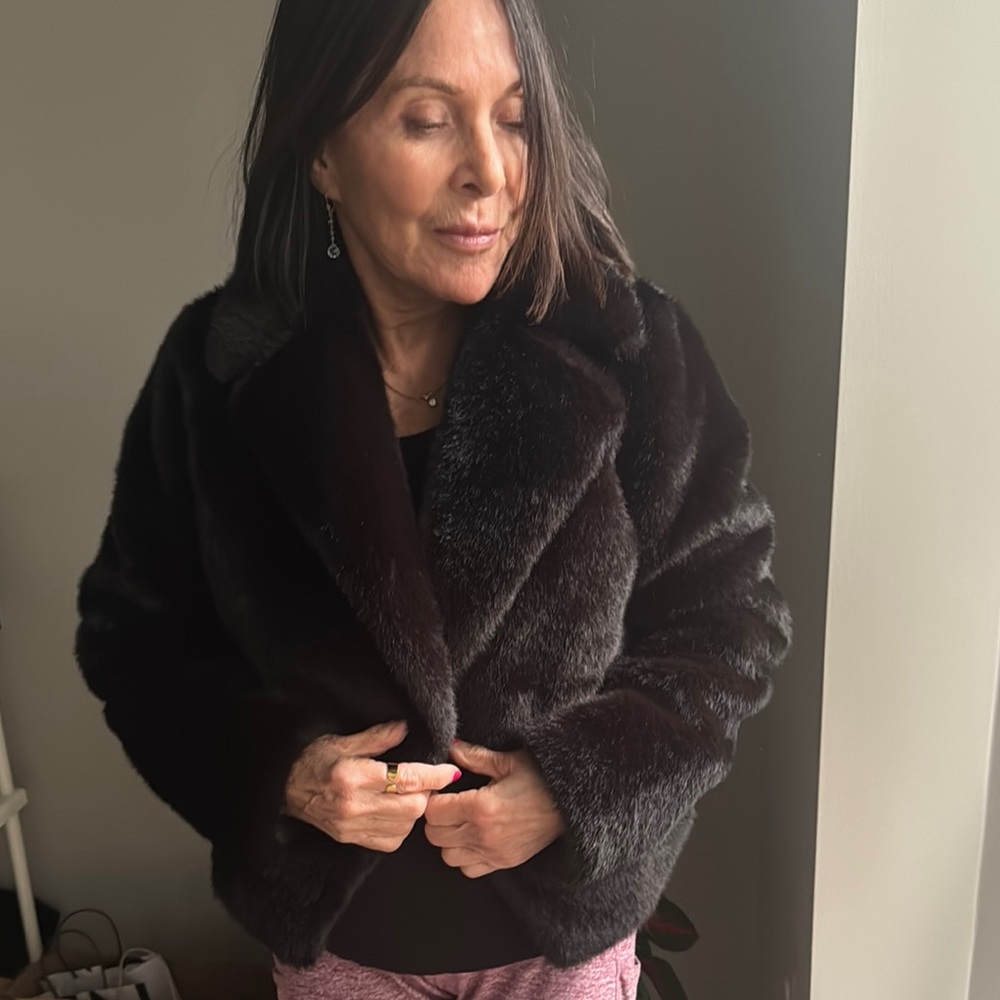 WHBM Luxurious Black Faux Fur Coat